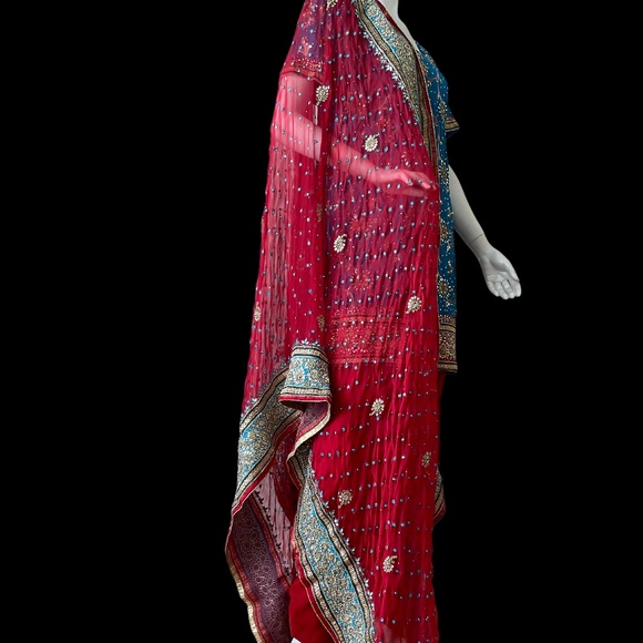 New, Never worn. Beautiful Blue & Red Salwar Kameez suit with Dupatta. - Picture 12 of 16